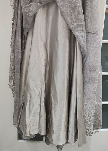 Gri V Yakalı Uzun Abiye Elbise - Görsel 6