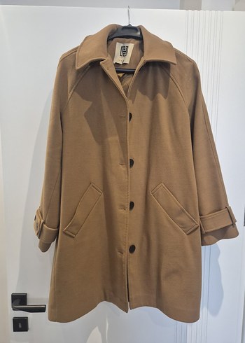 Düğmeli Bej Midi Kadın Camel Kaşe Kaban HEQA - Görsel 2