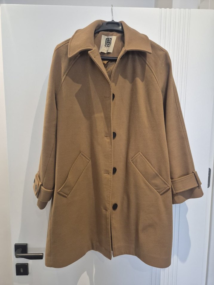 Düğmeli Bej Midi Kadın Camel Kaşe Kaban HEQA - Görsel 2