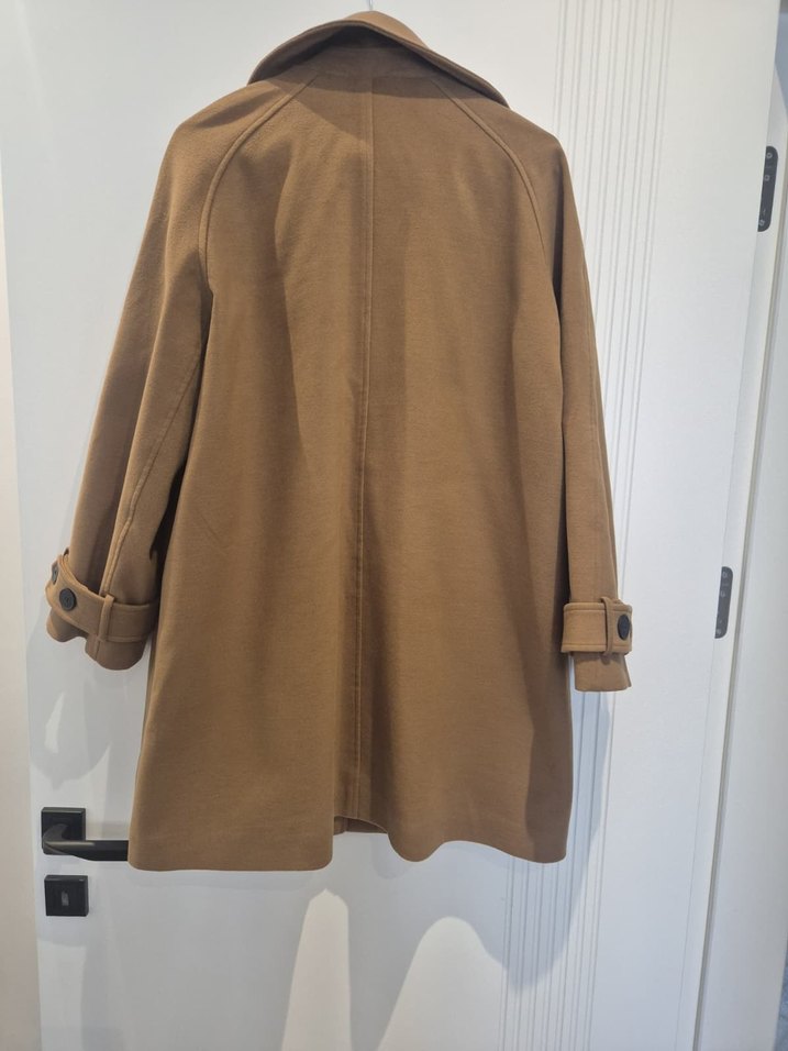 Düğmeli Bej Midi Kadın Camel Kaşe Kaban HEQA - Görsel 3