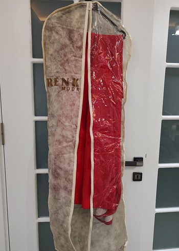 Kırmızı Drapeli Uzun Abiye Elbise - Görsel 8