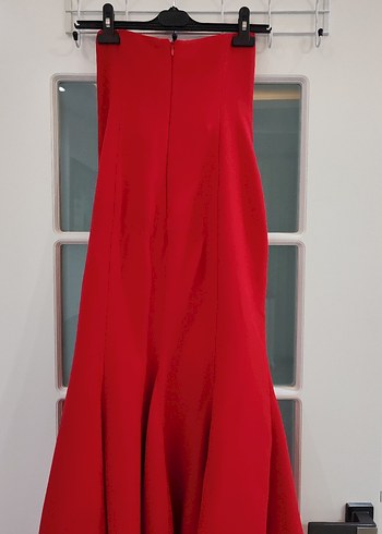 Kırmızı Drapeli Uzun Abiye Elbise - Görsel 4