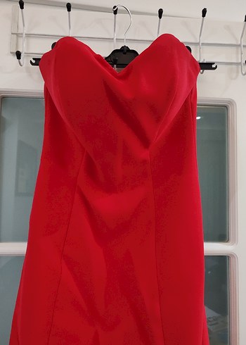 Kırmızı Drapeli Uzun Abiye Elbise - Görsel 2