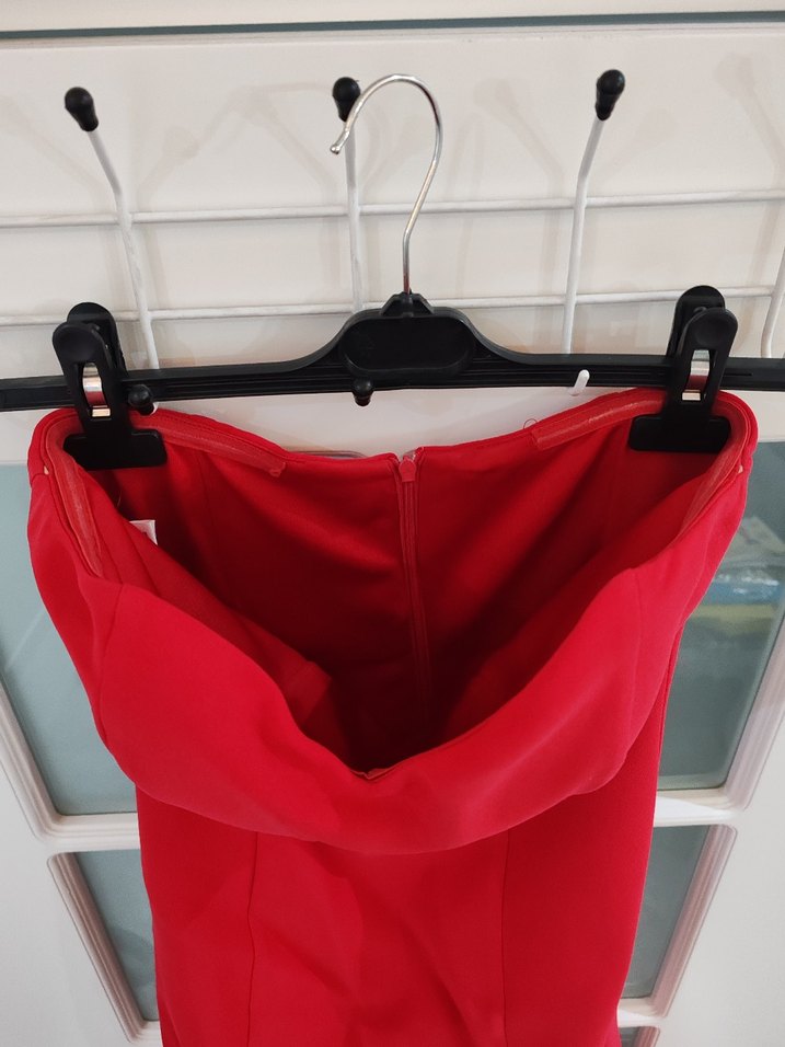 Kırmızı Drapeli Uzun Abiye Elbise - Görsel 3