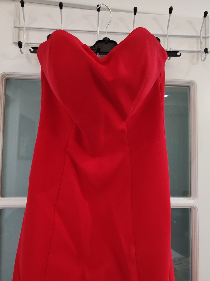 Kırmızı Drapeli Uzun Abiye Elbise - Görsel 2