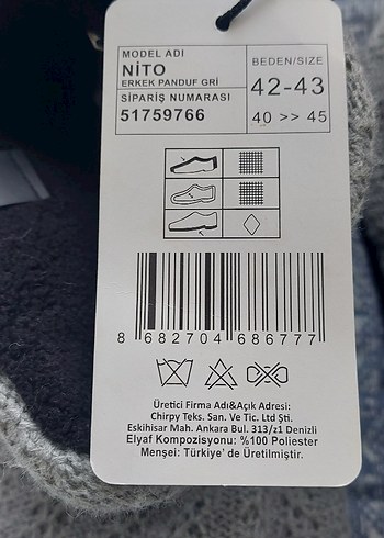 Chirpy marka 42-43 numara gri örgü erkek panduf - Görsel 2