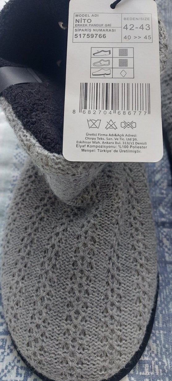Chirpy marka 42-43 numara gri örgü erkek panduf - Görsel 3