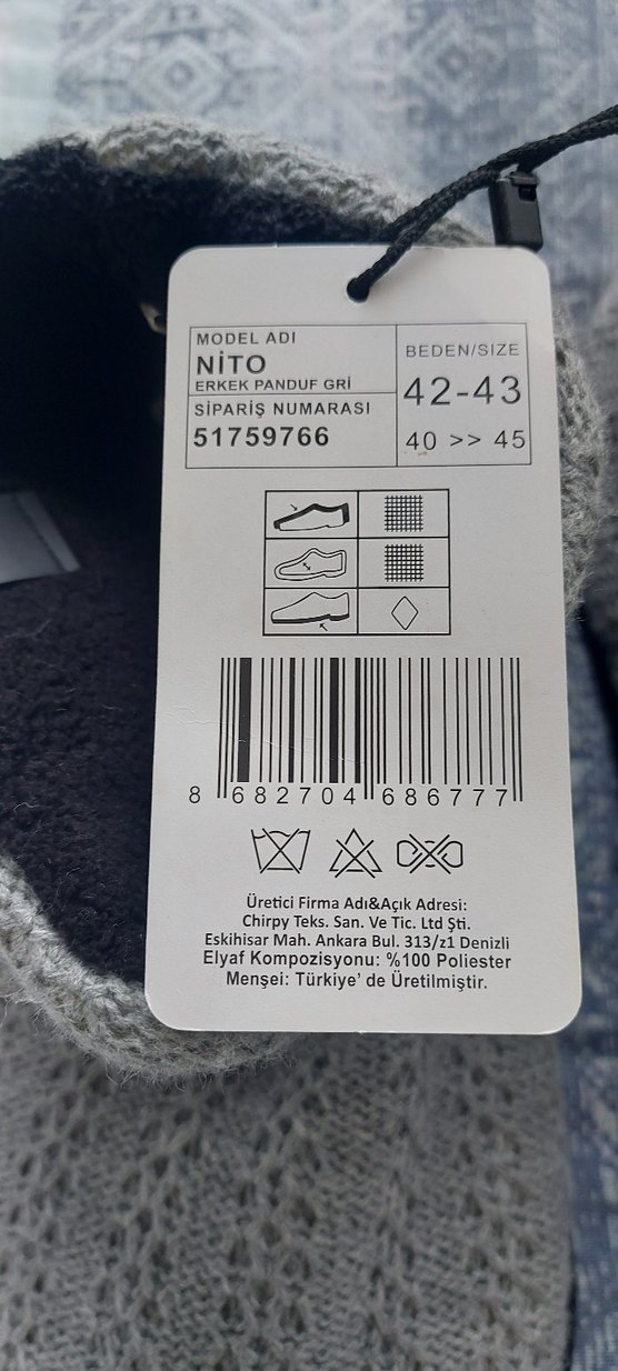 Chirpy marka 42-43 numara gri örgü erkek panduf - Görsel 2