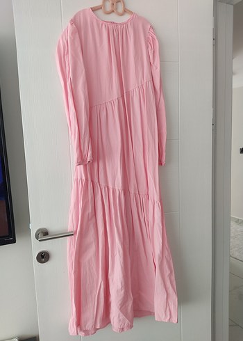 Pembe Uzun Keten Elbise, Salaş Kesim - Görsel 2