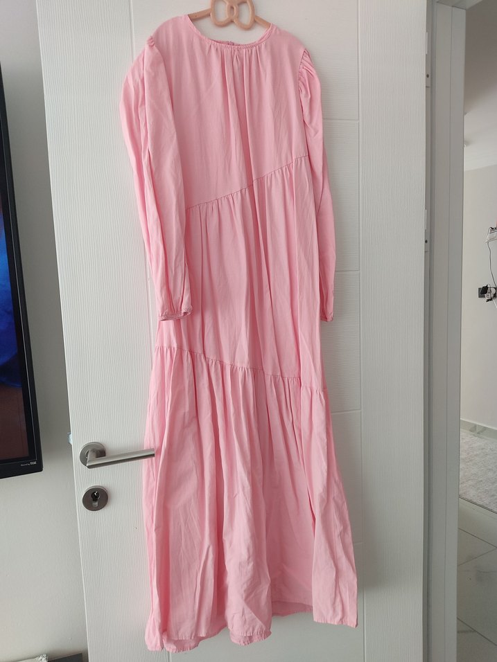 Pembe Uzun Keten Elbise, Salaş Kesim - Görsel 2