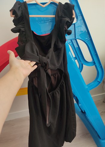 Siyah Fırfırlı Midi Kadın Elbise - Görsel 2