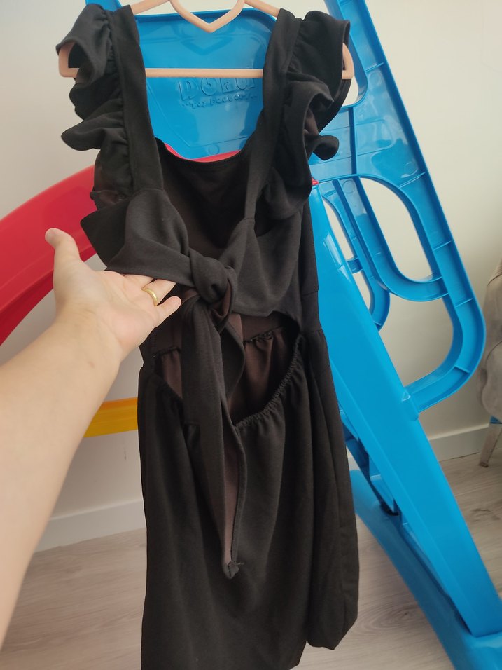 Siyah Fırfırlı Midi Kadın Elbise - Görsel 2