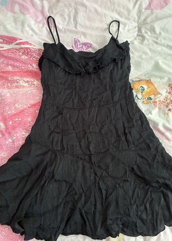Siyah Fırfırlı Mini saten Elbise