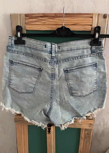 s Beden Kadın Gri Mavi Mini Yırtık Denim Şort