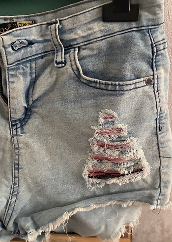 s Beden mavi Renk Kadın Gri Mavi Mini Yırtık Denim Şort
