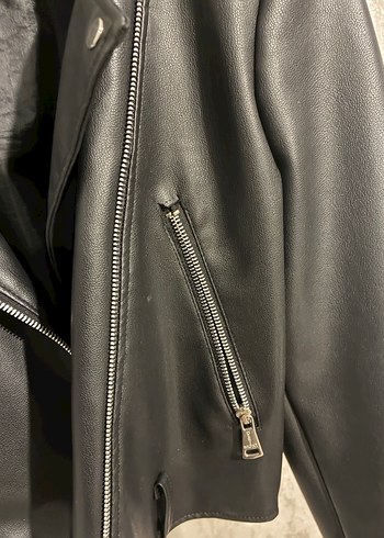 Kadın Siyah Mini Deri Biker Ceket - Görsel 4