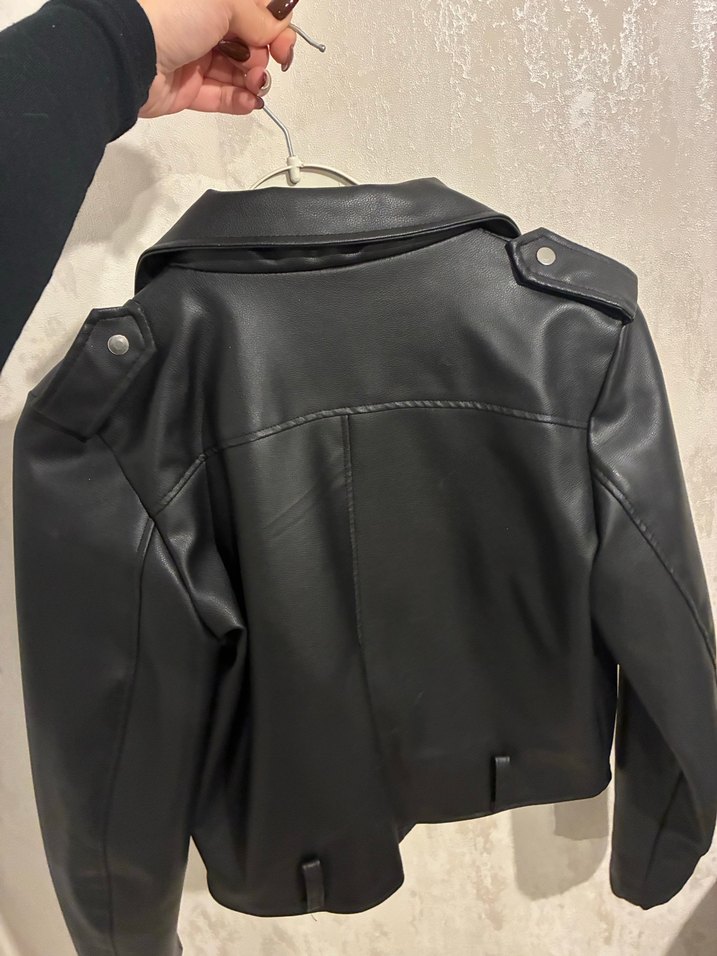 Kadın Siyah Mini Deri Biker Ceket - Görsel 5