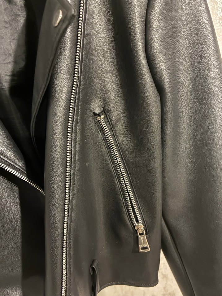 Kadın Siyah Mini Deri Biker Ceket - Görsel 4