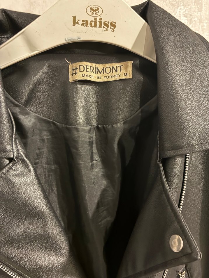 Kadın Siyah Mini Deri Biker Ceket - Görsel 2