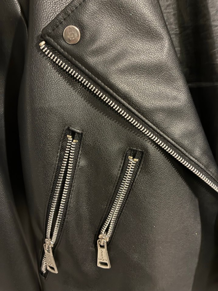 Kadın Siyah Mini Deri Biker Ceket - Görsel 3