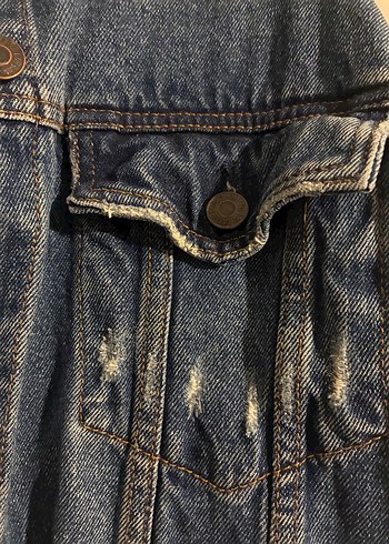 m Beden Düğmeli Mavi Kadın Denim Ceket