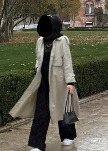 Bej Düğmeli Kadın Uzun Trençkot - Görsel 3