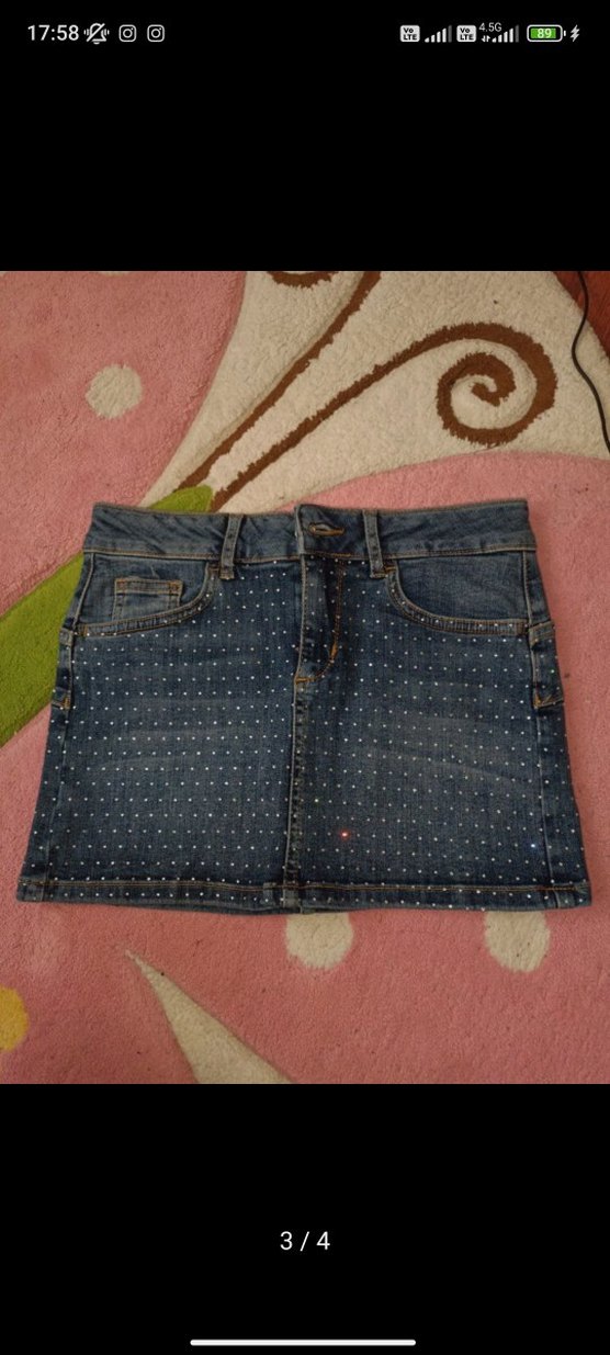 taşlı Mini kot Etek - Görsel 3