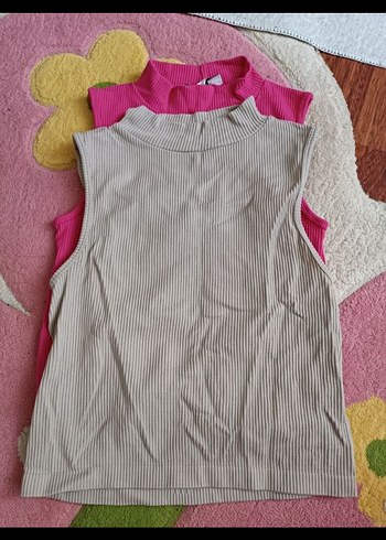 Pembe Yüksek Yakalı Kolsuz Triko Atlet - Görsel 2