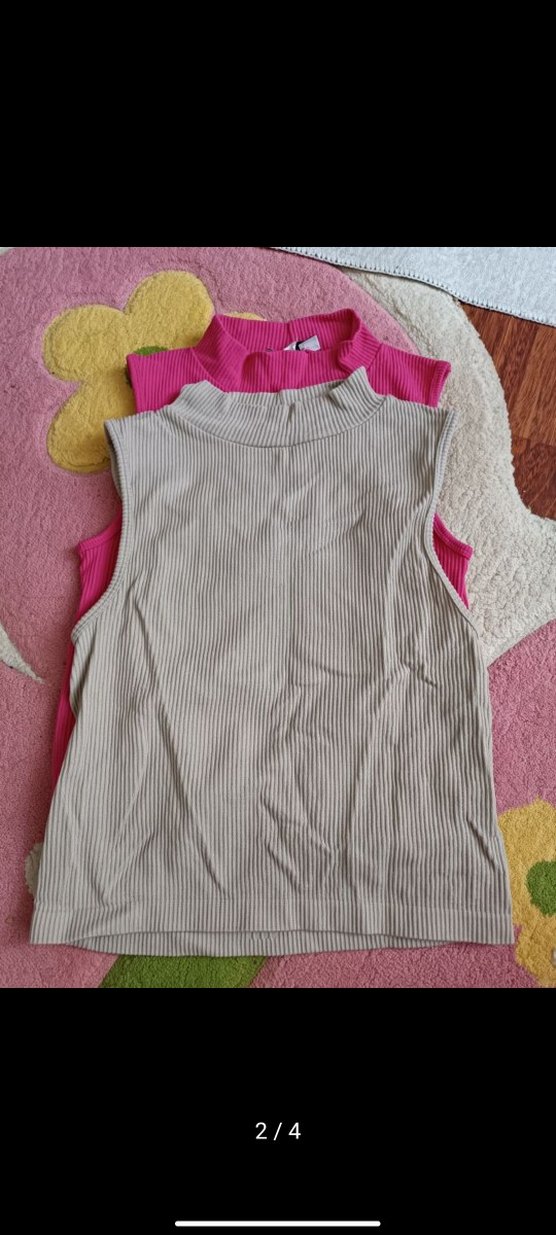 Pembe Yüksek Yakalı Kolsuz Triko Atlet - Görsel 2