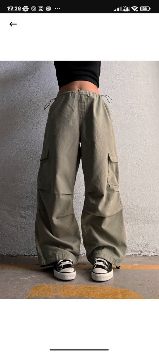 Gri Bol Kesim kargo pantolon - Görsel 2