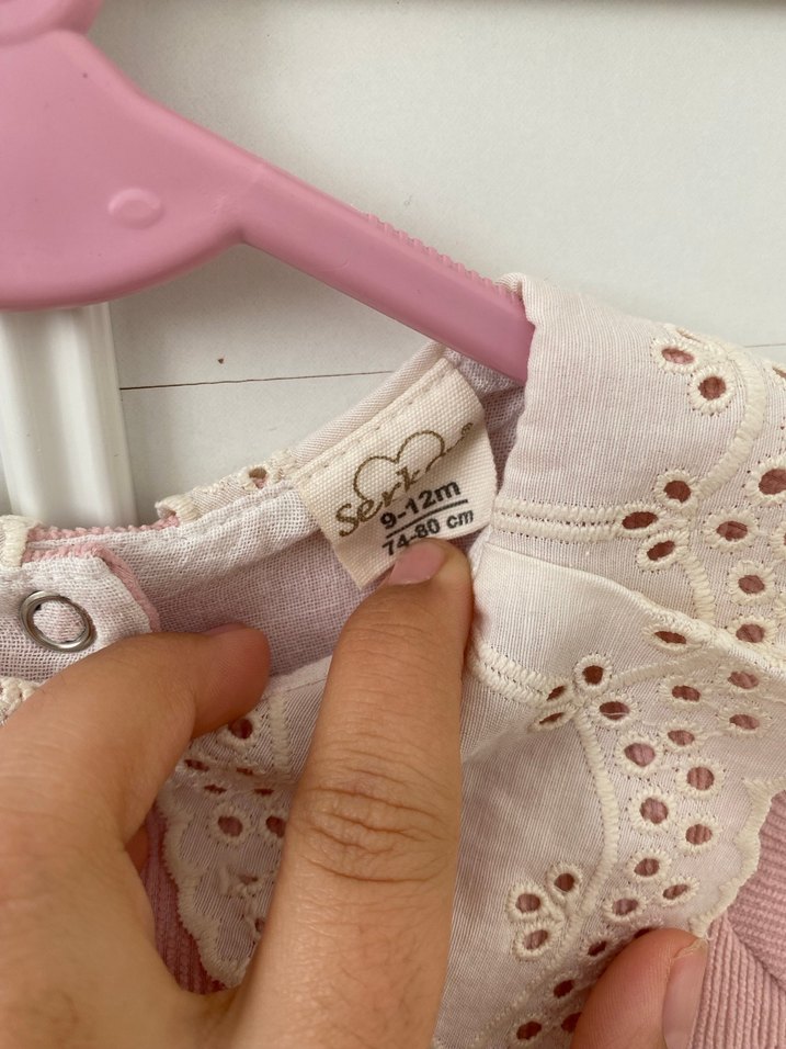 Pembe Nakışlı Fırfırlı Kız Çocuk Elbise - Görsel 4