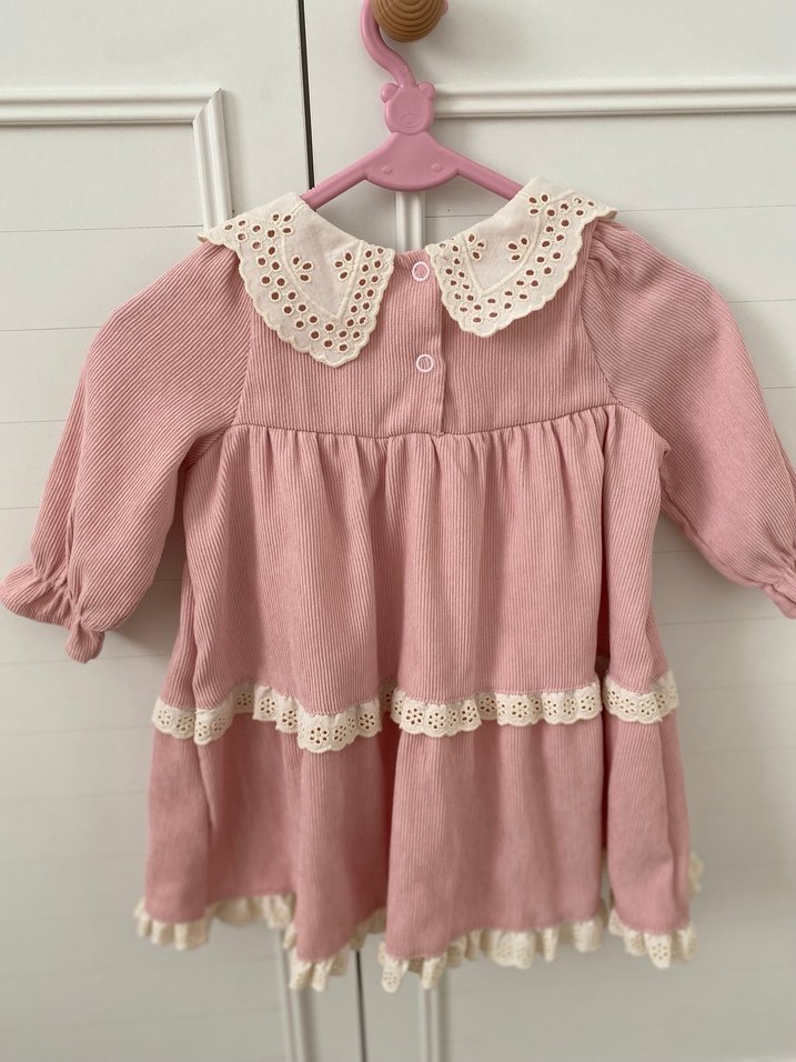 Pembe Nakışlı Fırfırlı Kız Çocuk Elbise - Görsel 2