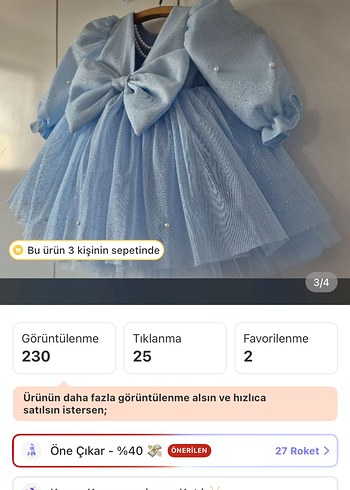 Mavi Fiyonklu Klasik Kız Çocuk Elbisesi - Görsel 4