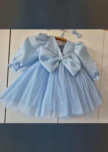 Mavi Fiyonklu Klasik Kız Çocuk Elbisesi - Görsel 2