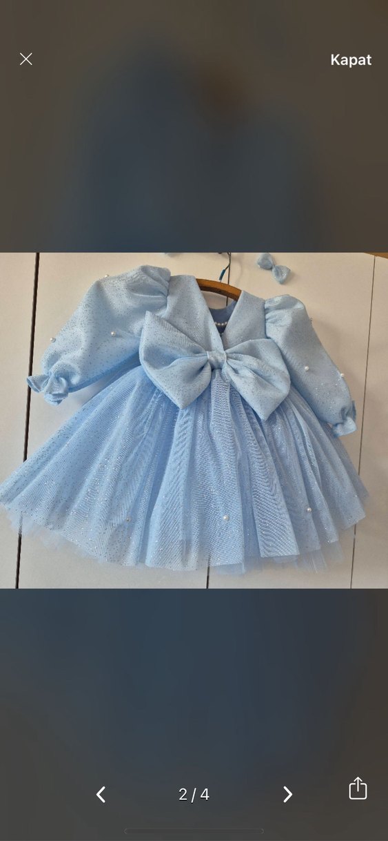 Mavi Fiyonklu Klasik Kız Çocuk Elbisesi - Görsel 2