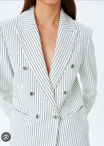 Koton Cizgili Cift Sirali Blazer Ceket