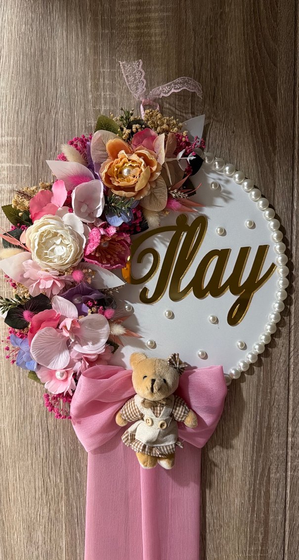 Pembe Çiçekli Vintage Broş Kurdeleli - Görsel 2