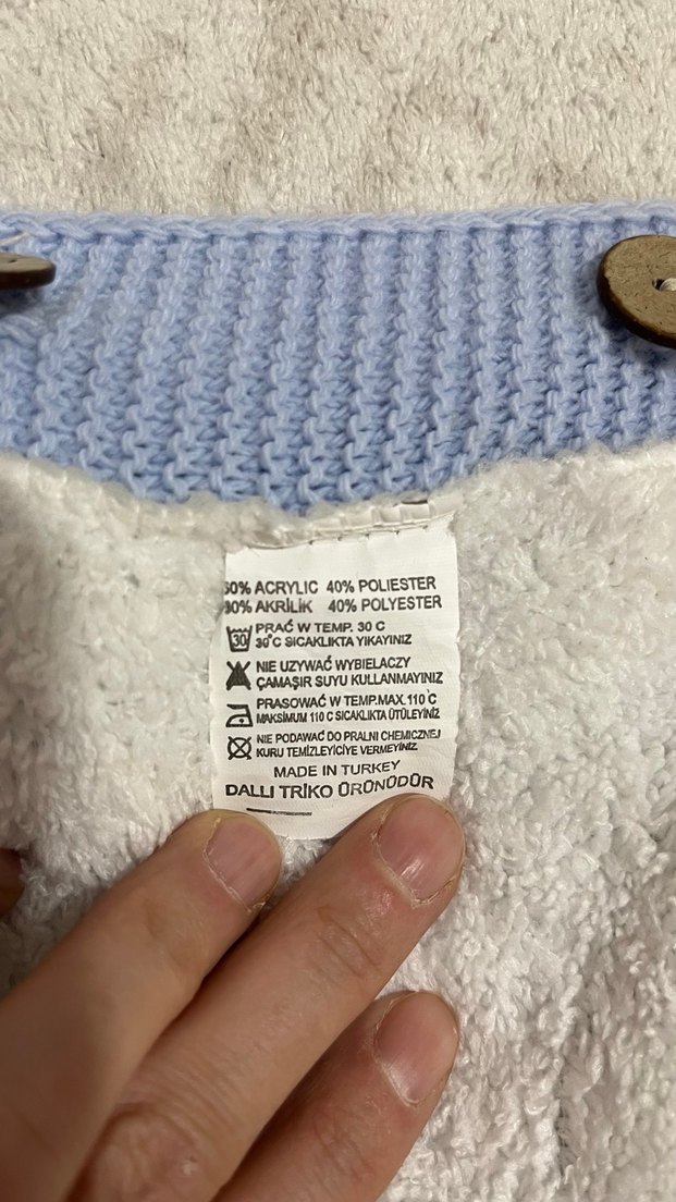 Mavi Nakışlı Örgü Bebek Battaniyesi - Görsel 5