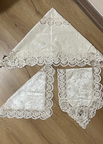 Nakışlı Vintage Beyaz Masa Örtüsü 4 parça - Görsel 5