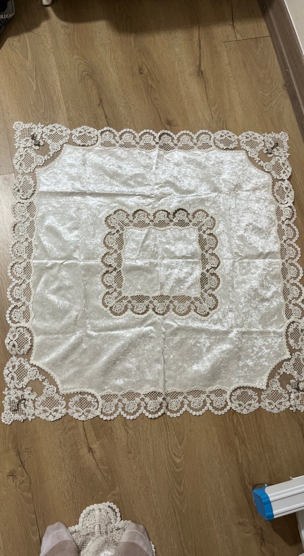Nakışlı Vintage Beyaz Masa Örtüsü 4 parça - Görsel 4