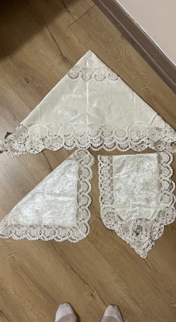Nakışlı Vintage Beyaz Masa Örtüsü 4 parça - Görsel 5