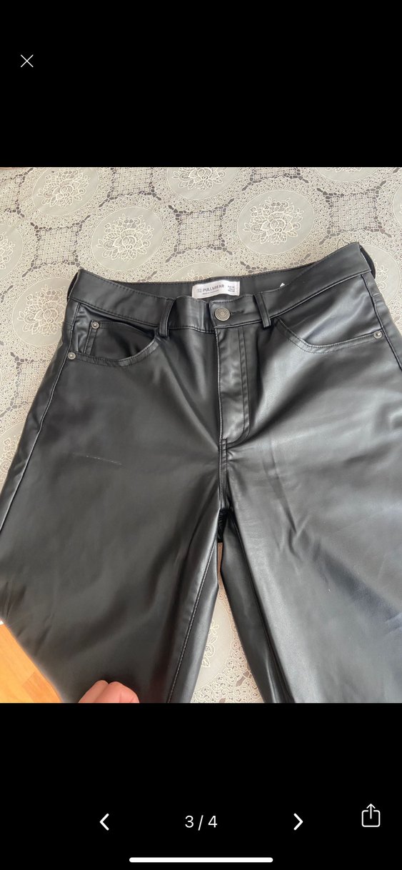 Kadın Siyah Deri pantolon - Görsel 3