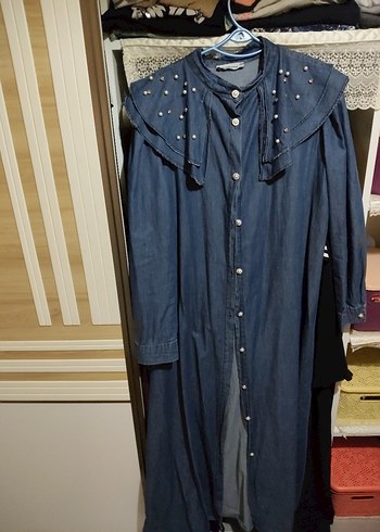 Düğmeli Uzun Kot ferace kap - Görsel 3