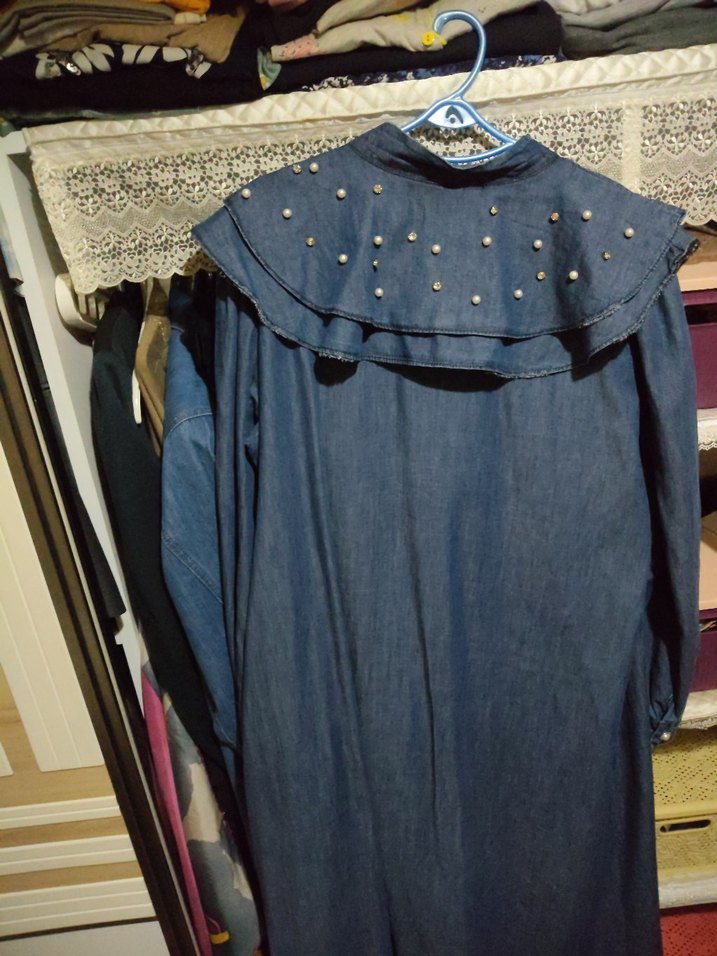 Düğmeli Uzun Kot ferace kap - Görsel 4