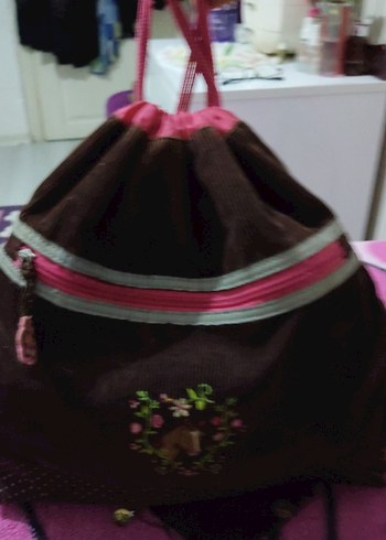 Kahverengi Nakışlı Bebek Çantası - Görsel 5