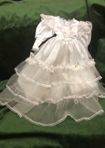 Vintage Porselen Bebek Dantel Detaylı Uzun Beyaz Mini Gelinlik