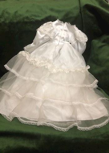 Beden Vintage Porselen Bebek Dantel Detaylı Uzun Beyaz Mini Gelinlik