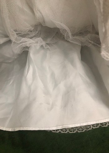 Vintage Porselen Bebek Dantel Detaylı Uzun Beyaz Mini Gelinlik