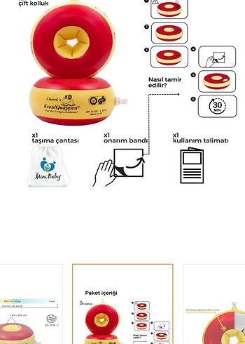 Myminibaby İleri Seviye Yüzme Kolluk Çocuk kırmızı - Görsel 3