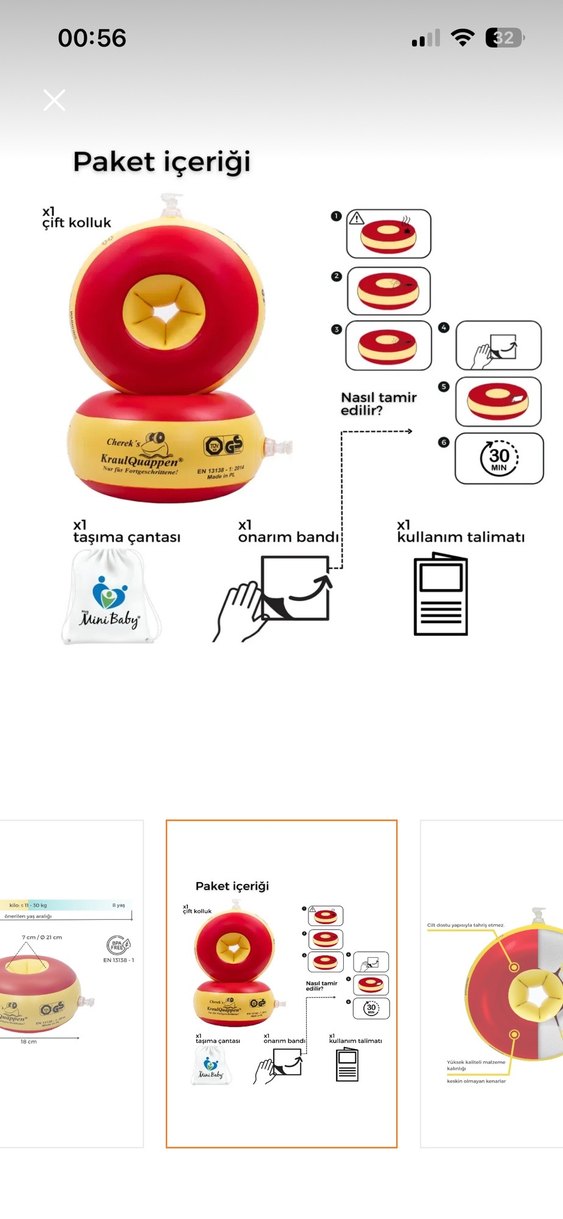 Myminibaby İleri Seviye Yüzme Kolluk Çocuk kırmızı - Görsel 3